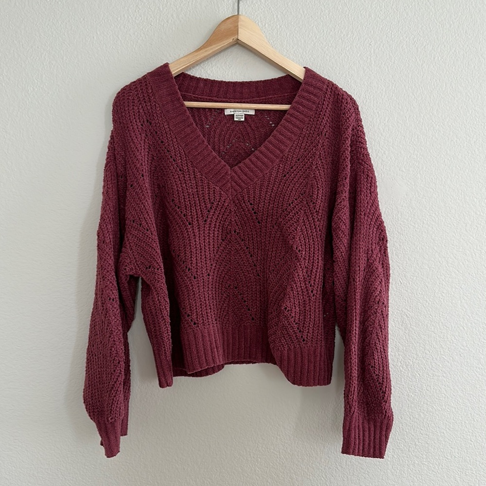 AE Chenille Pointelle V Neck Sweater
